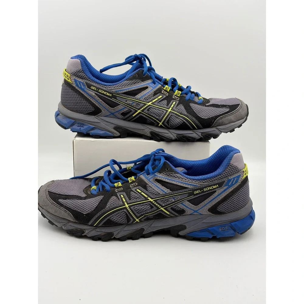 Asics Gel-Sonoma Mens Trail Running Shoes Grey Black Blue T4F2N Size 10.5